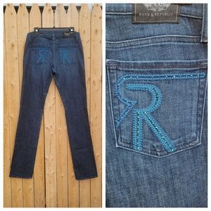 Rock & Republic Size 29 Long Stella Straight Jeans With Embellished Pock…